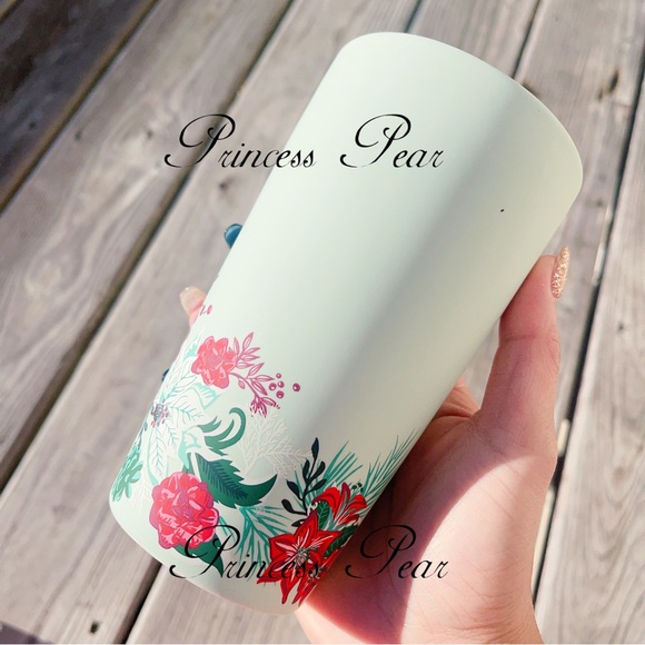 Starbucks 2022&2021  Holiday ‘Mint& Red Poinsettia Ceramic Mug Travel Tumbler’ - Picture 3 of 11